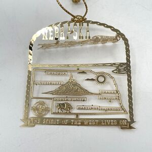 Nations Treasures Nebraska State 24k Gold Flashed Brass Christmas Ornament 2.5"